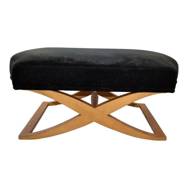 1990 Donghia Versailles Black Mohair Blonde Wood Stool Bench Ottoman John Hutton For Sale