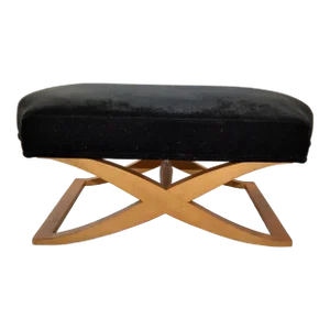 1990 Donghia Versailles Black Mohair Blonde Wood Stool Bench Ottoman John Hutton