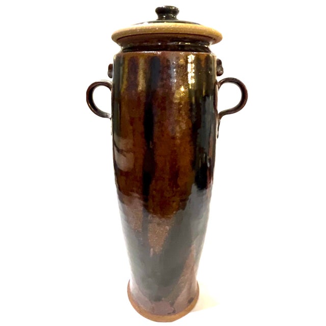 1970s 1970's Tall Hand-Crafted Stoneware Handled Jar With Lid by Ken Edwards - Montana For Sale - Image 5 of 12