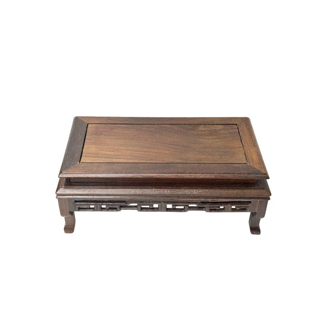 Rectangular Natural Wood Pattern Brown Open Work Table Top Display Stand Easel For Sale In San Francisco - Image 6 of 6