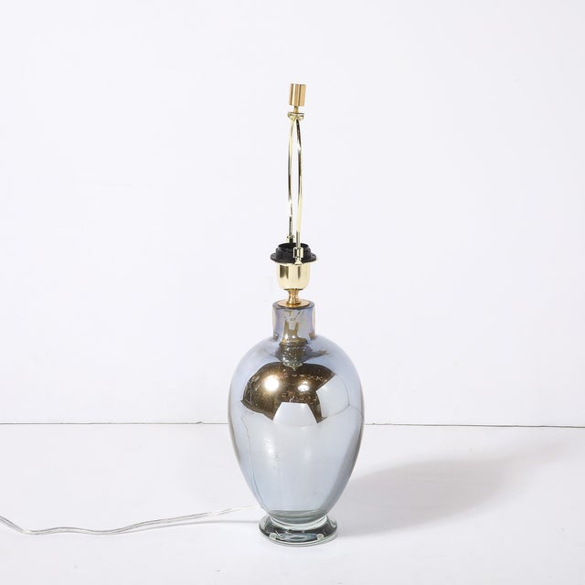 Modernist Hand-Blown Mercury Blue Murano Glass Table Lamps With 24k Gold Flecks For Sale - Image 4 of 16