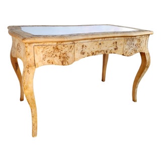 Burl Wood Luxury Writing Desk of Late 20th Century With Scalamandre Leaping Leopard Liner For Sale