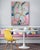 An expressive original contemporary abstract painting defined by sweeping gestural shapes, layered grid patterns, and a...