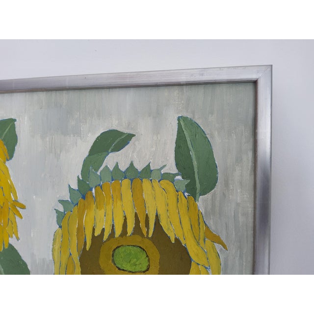 1960s Swedish Mid Century Modern Oil Painting of Sunflowers by Brita Streijffert For Sale - Image 15 of 18