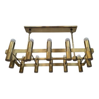Brass Rectangular Twelve Light Chandelier For Sale