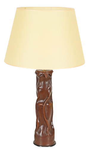 Large Italian Sculptural Table Lamp in Curved Leather and Parchment, 1970s