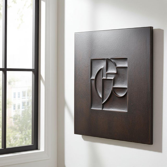Contemporary Velahme — Matte Black Wall Sculpture, Geometric Relief Carved on Patinated Wood Composite For Sale - Image 3 of 3
