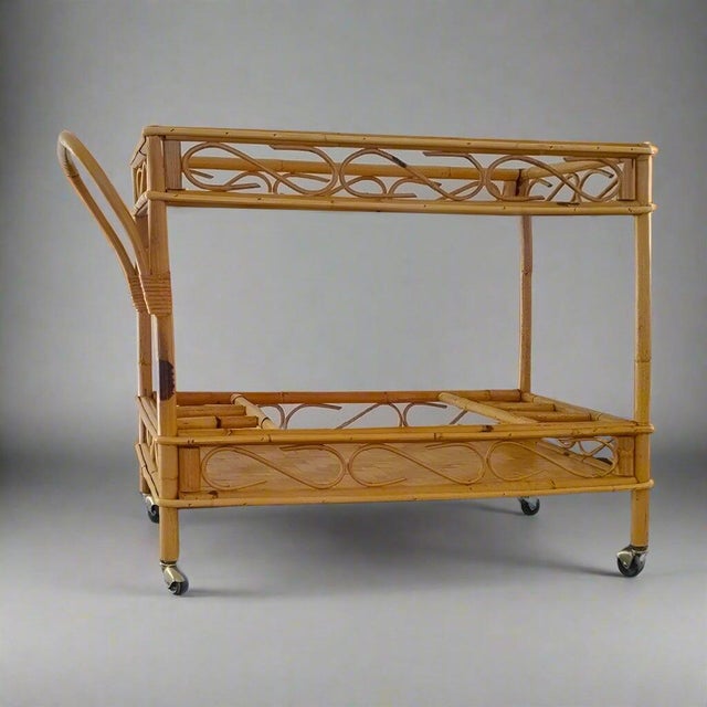 Franco Albini Serving Bar Cart in Bamboo & Rattan from Franco Albini, Italy, 1960s For Sale - Image 4 of 10