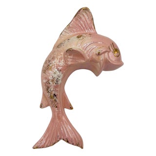 Rare Mid 20th Century California Ceramic Pink & Gold Angel Fish Flower Wall Vase For Sale