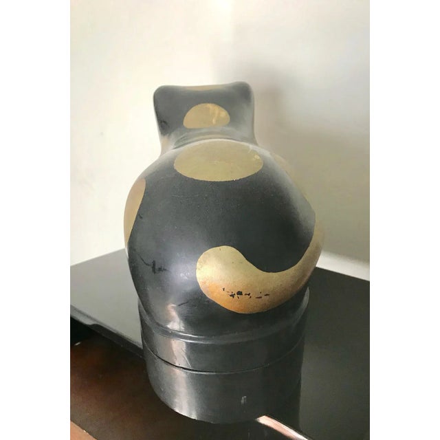 Gold and Black Lacquer Vintage Wooden Cat Pillow Box on Stand For Sale - Image 4 of 9