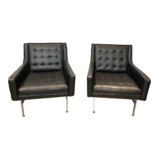Mid-Century Lounge Chairs-Chrome Base-Newly Upholstered in Italian Leather - a Pair For Sale