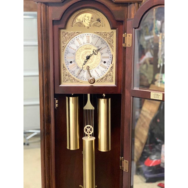 Vintage Appalachian Oak Grandfather Floor Clock With Hermle Black Forest Brass Movement and Moon