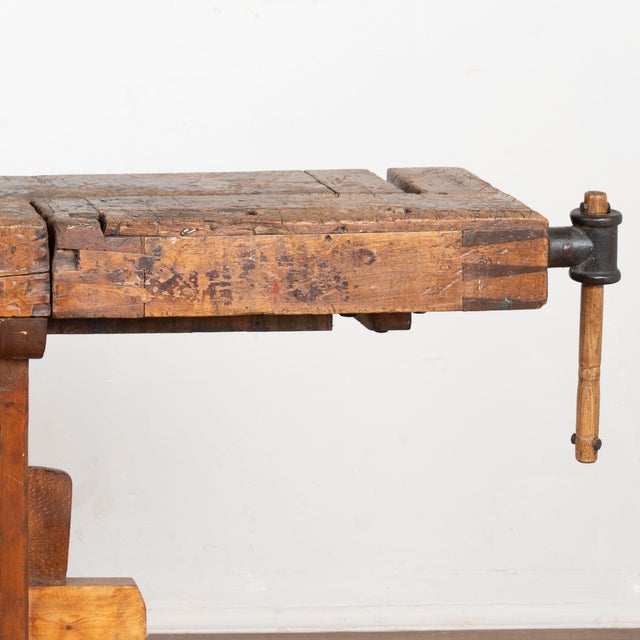 Early 20th Century Rustic Narrow Carpenters Workbench Console Table For Sale - Image 9 of 15