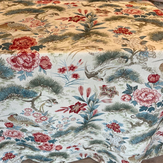 The House of Scalamandre Scalamandre Shenyang Hand Printed Linen Fabric- 6 Yards For Sale - Image 4 of 6