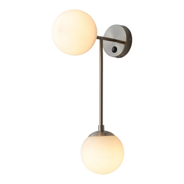 Duo Modern Contemporary Wall Sconce - Satin Nickel, Plug-In For Sale
