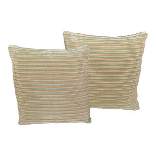 Pair of Euro Pillows in Striped Velvet Rose Tarlow Fabric For Sale