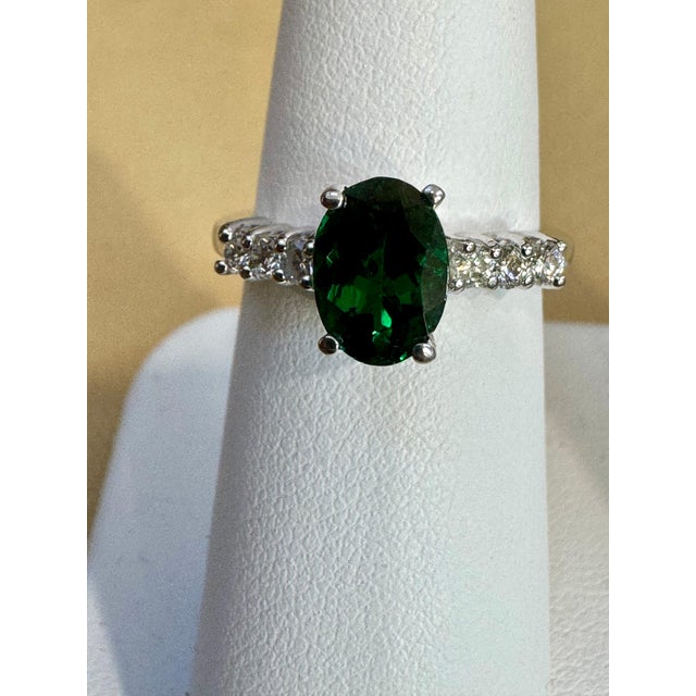 1.2 Carat Natural Oval Green Tourmaline + Diamond Ring 14 Karat Yellow Gold For Sale - Image 9 of 18