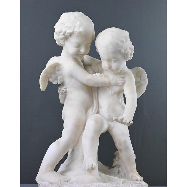 Cream After Falconet, Two Cupids Disputing a Heart, Late 19th Century, Alabaster Sculpture For Sale - Image 8 of 18