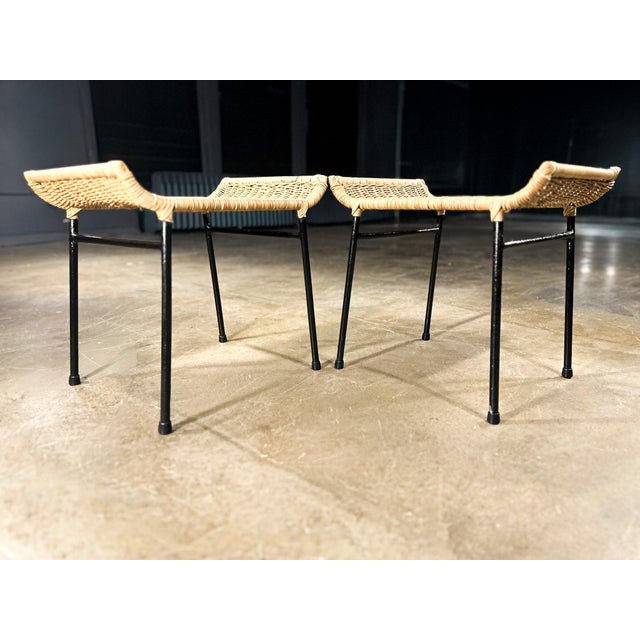 Mid-Century Modern Pair of Caned Stools with Iron Frame by Carlo Hauner, Forma, Brazilian Modern, 1950s - Lot 851B For Sale - Image 3 of 13