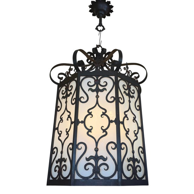 Spanish Revival 1920s Spanish Revival Wrought Iron Lantern Chandelier For Sale - Image 3 of 12