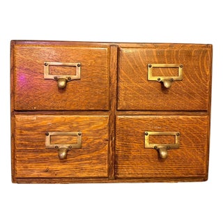 Vintage Macey Library Card Catalog – Four Drawer Wood Cabinet With Brass Hardware For Sale