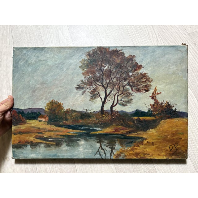 Autumn Landscape with River and Trees, 1890s-1910s, Oil on Canvas For Sale - Image 4 of 4