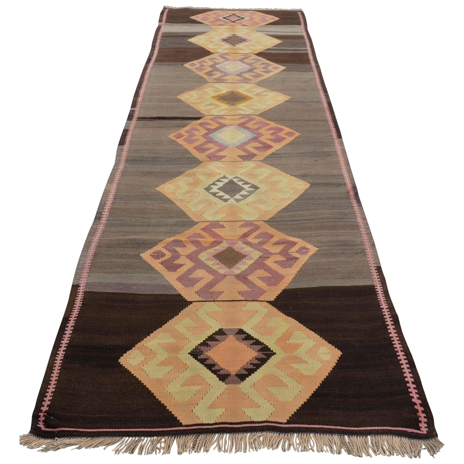 Vintage Turkish Handmade Kilim Runner Rug 3′10″ × 12′10″ Chairish