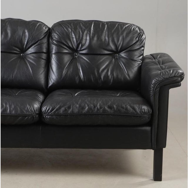 Vintage Danish Black Leather Sofa, 1970s For Sale - Image 4 of 8
