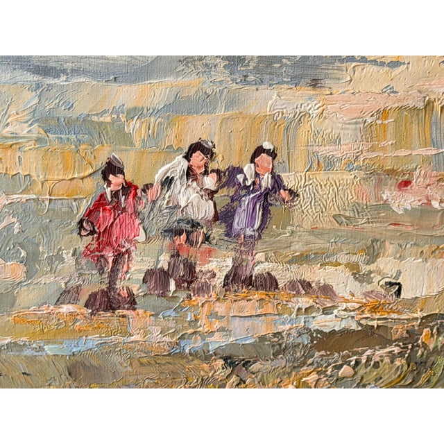 Vintage Signed Impressionist Landscape Oil Painting With Figures in Gilt Wood Frame For Sale - Image 9 of 16