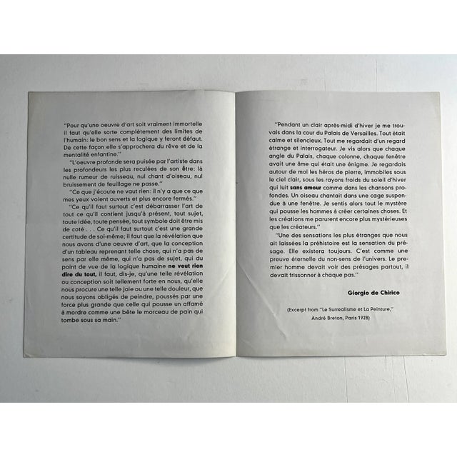 Incredibly rare Giorgio De Chirico gallery brochure, c. 1940. Pierre Matisse Gallery, 51 East 57th Street, New York. 4...