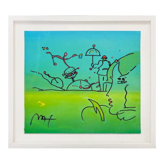 Umbrella Man With Profile (Framed, Original Mixed Media on Paper) For Sale