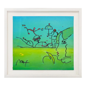 Umbrella Man With Profile (Framed, Original Mixed Media on Paper)