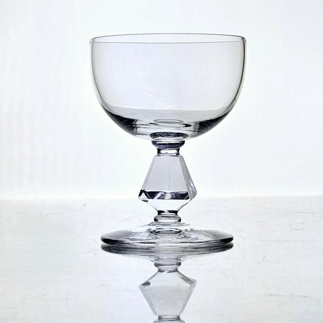 Transparent Set of Six Bryce Aquarius #961 Faceted Stem Cordial Glasses For Sale - Image 8 of 12