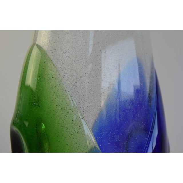 Czech Blue and Green Sommerso Art Glass Vase, 1970s For Sale - Image 6 of 12