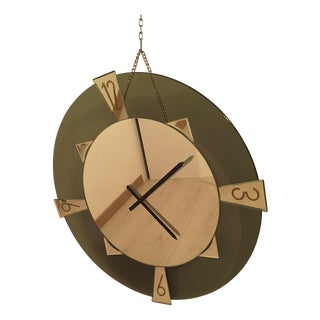 Wall Clock in Smoked Glass, 1970s For Sale