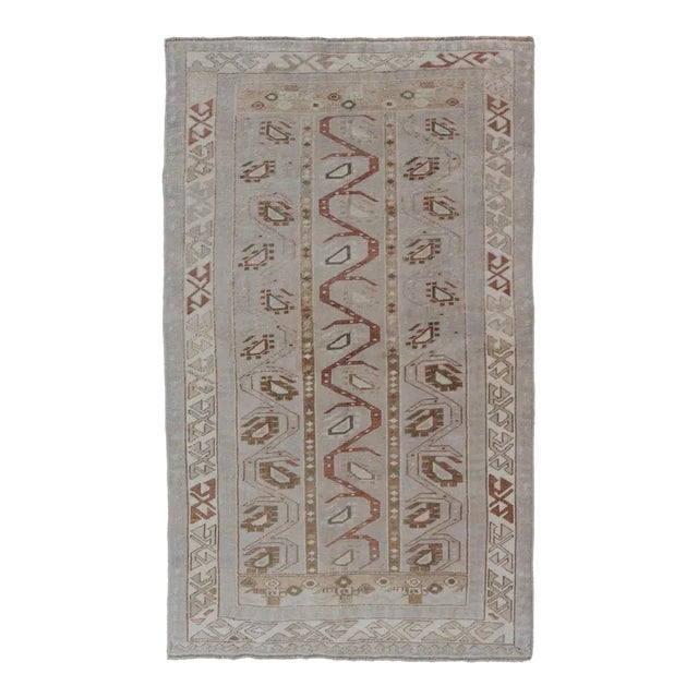 Vintage Turkish Oushak Unique Tribal Design in Earth Tones 3'5"x6'2" For Sale