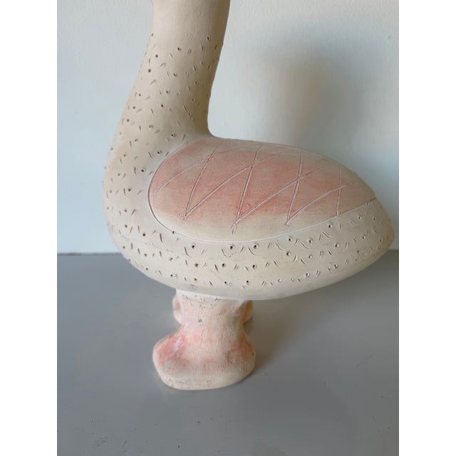 Ceramic Vintage Handcrafted Ceramic Duck Sculpture in Soft Pink & Cream For Sale - Image 7 of 12