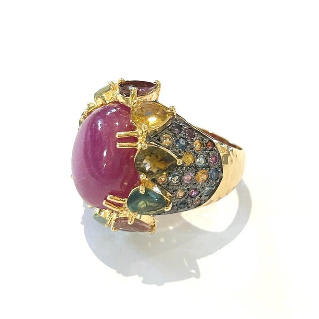 Bochic "Orient" Red Ruby & Multi Color Sapphires Ring Set In 18K Gold & Silver For Sale - Image 18 of 18