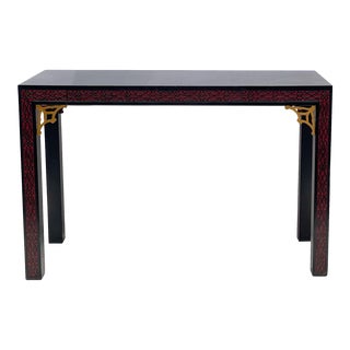 Mid-Century Black and Red Chinese Chippendale Style Console Table or Desk For Sale