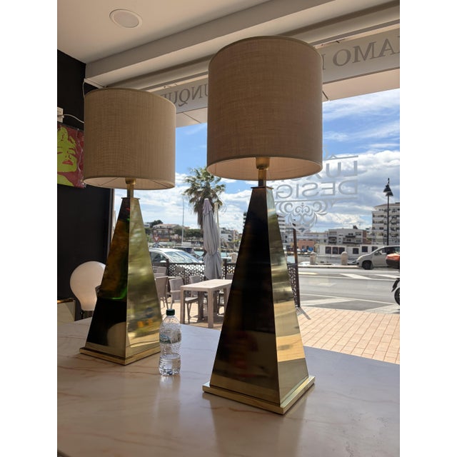 Pyramid Lamps in Brass, 1980s, Set of 2 For Sale - Image 12 of 18