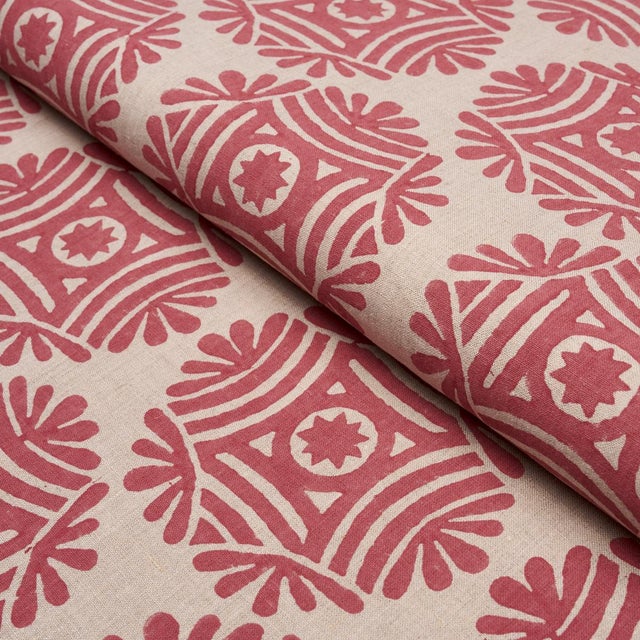 Schumacher Schumacher Gilded Star Hand Block Fabric In Red For Sale - Image 4 of 5