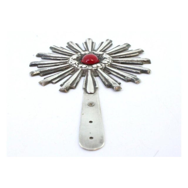 Silver Embossed Splendor with Fake Red Cabochon Stone For Sale - Image 3 of 8