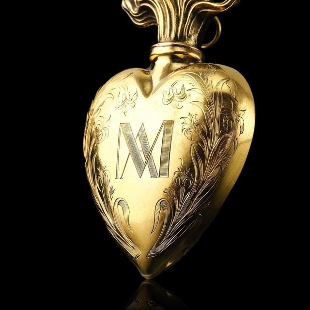 Antique Silver Gilt Heart Perfume Bottle, 1800s For Sale - Image 3 of 18