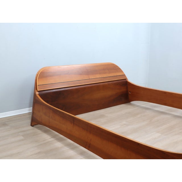 1970s Italian Curved Walnut Bed Frame with Storage Headboard, 1970s For Sale - Image 5 of 18