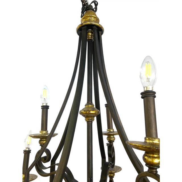 Vintage 9-Arm Rustic Wrought Iron Chandelier For Sale - Image 4 of 11