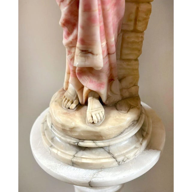 Pink Late 19th Century Italian Marble & Alabaster Sculpture With Pedestal For Sale - Image 8 of 8