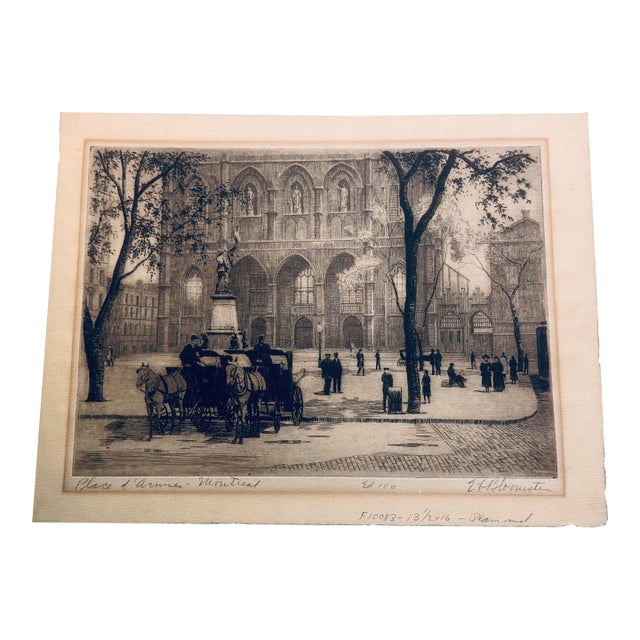 Signed Edgar L. Bloomster Etching “Place D’Armes – Montréal” | Limited Edition No. 100/100 | C. 1920 For Sale
