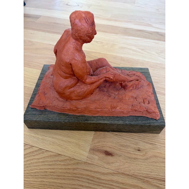 Terracotta-Style Figural Sculpture Mid-Century Modern Style Abstract Seated Female Figure – Terracotta on Wood Base For Sale - Image 4 of 12
