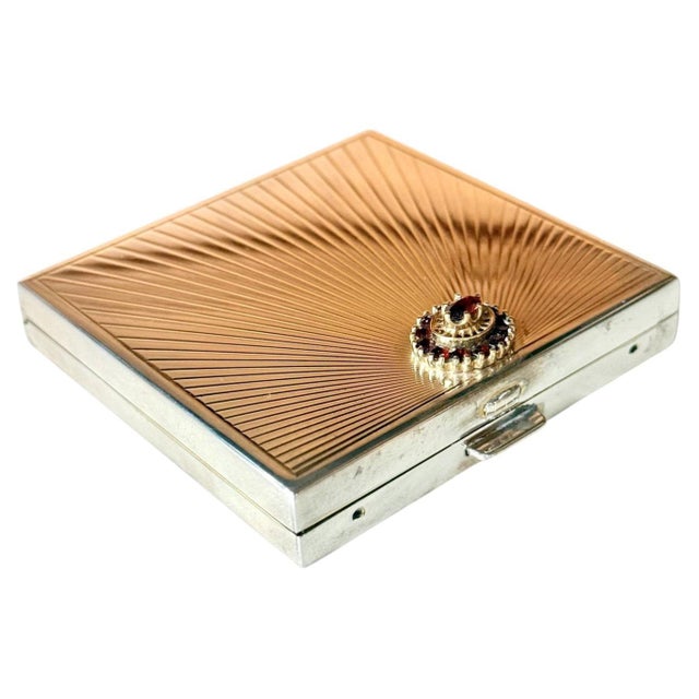 Silver French Art Deco Sterling Silver with Gemstone Rosetta Compact Case by Cartier For Sale - Image 8 of 17