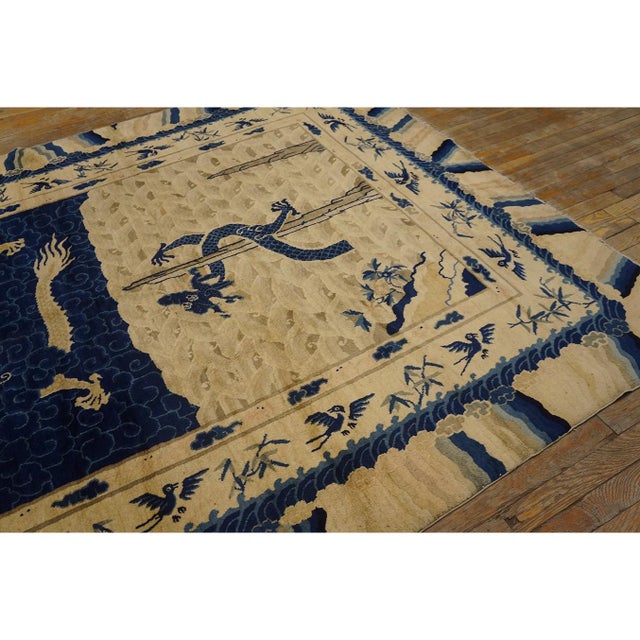 1920s 1920s Antique Artistic Beige Chinese Dragons Design Wool Pile Hand Knotted Rug For Sale - Image 5 of 11